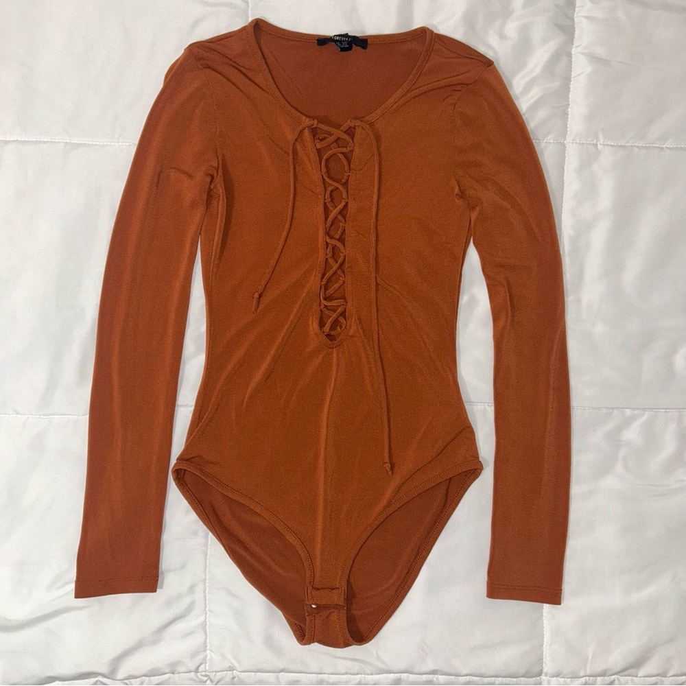 Rust Orange Long-sleeve with Lace Up Bodysuit